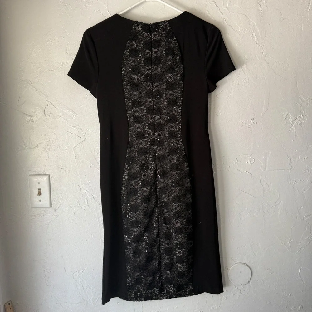 Dressbarn Y2k Black Lace Sequin Sheath Short Sleeve Dress Grunge Goth Party‎